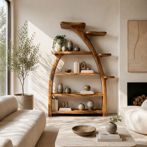 Organic Wooden Bookshelf Tree Inspired For Living Room