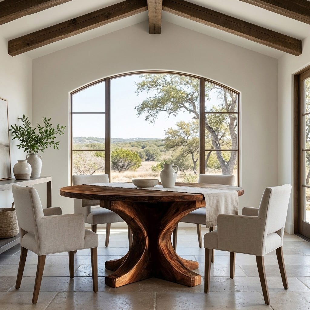 Modern Round Wooden Dining Table With Flared Base For Kitchen