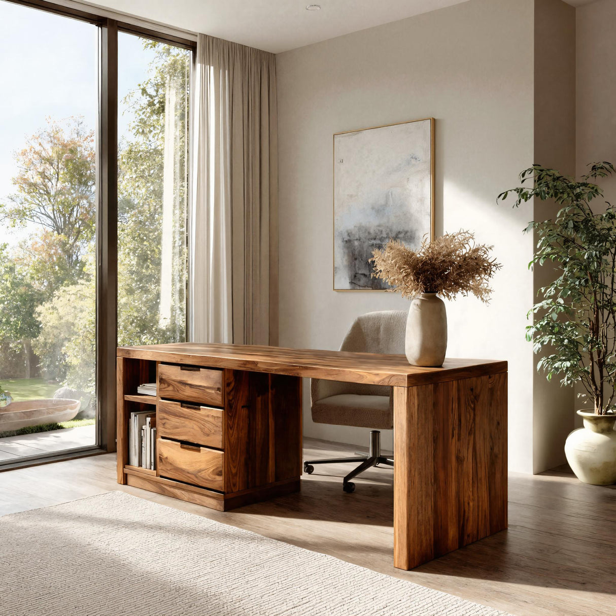 Minimalist Wooden Desk With Storage For Home Office