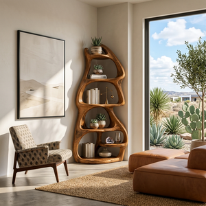 Modern Wooden Freeform Bookcase For Living Room Decor