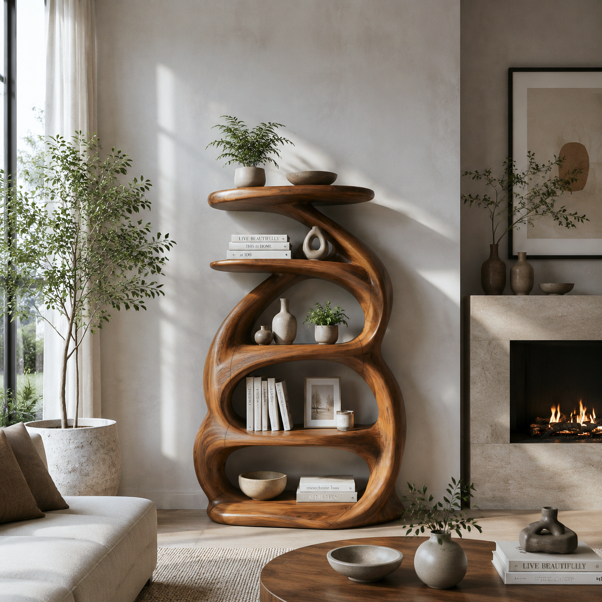 Organic Curved Bookcase For Modern Home