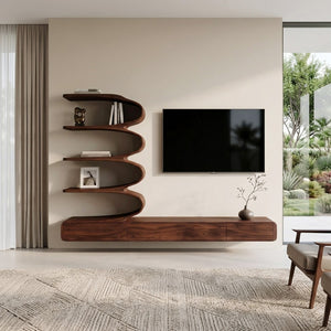 Minimalist Curved TV Console With Drawers For Living Design
