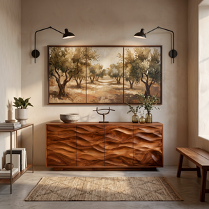 Minimalist Wooden Wave Carved Sideboard For Home