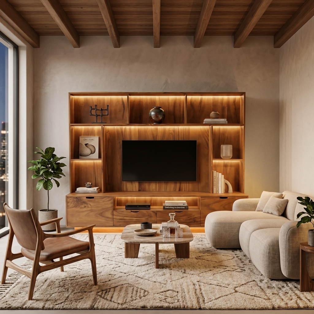 Modern TV Wall Unit With LED Shelves For Living Room