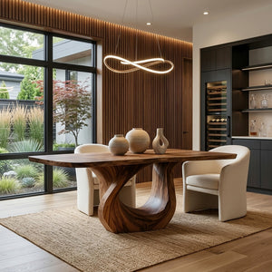 Modern Wooden Dining Table With Sculptural Base For Dining