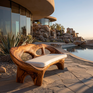 Modern Curved Natural Wood Sofa For Living