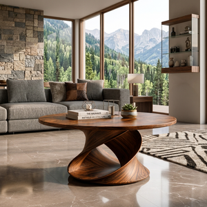 Round Coffee Table With Spiral Base For Contemporary Interior