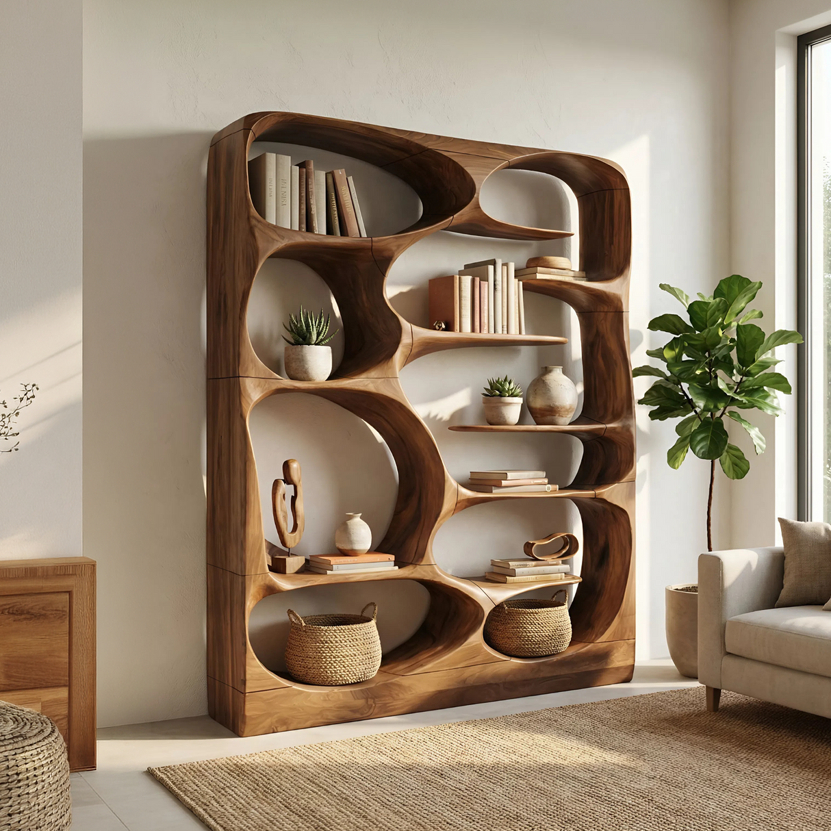Modern Sculptural Bookshelf Storage Organizer For Living Room