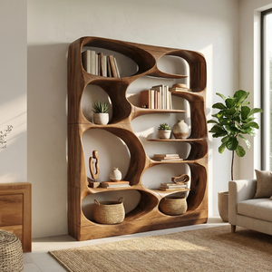 Modern Sculptural Bookshelf Storage Organizer For Living Room