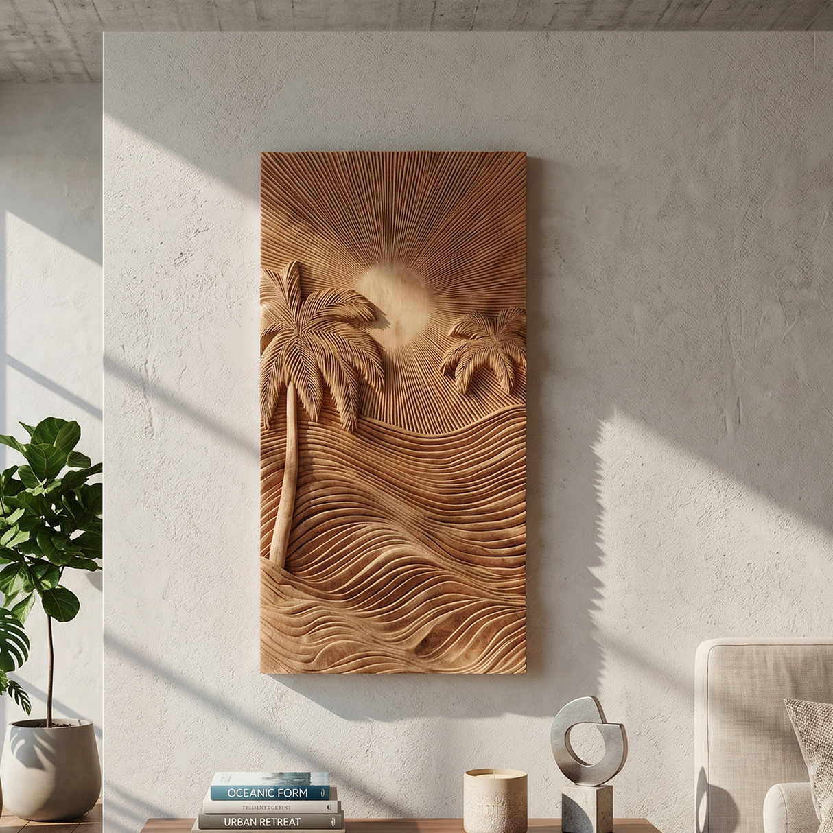 Handcrafted Tropical Wooden Wall Sculpture For Elegant Beach House Decor