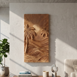 Handcrafted Tropical Wooden Wall Sculpture For Elegant Beach House Decor