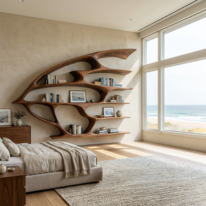 Artistic Wooden Wall Bookshelf For Living Room Decor