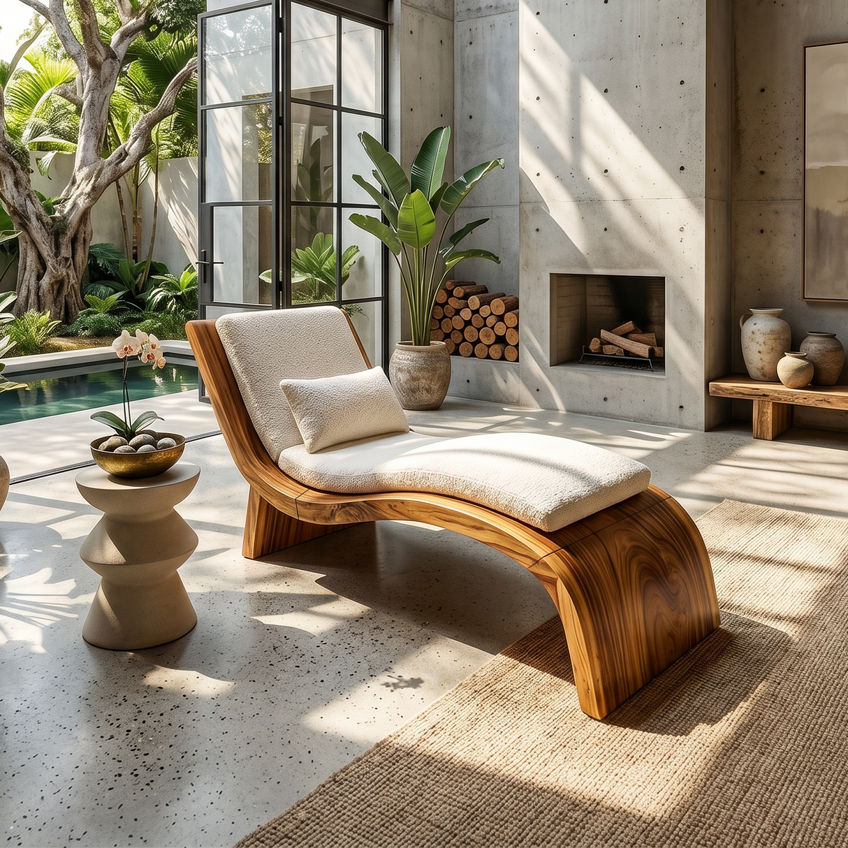 Contemporary Wooden Daybed Indoor Outdoor Luxury Home Furniture