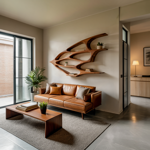 Organic Wooden Floating Bookshelf For Minimalist Home Decor
