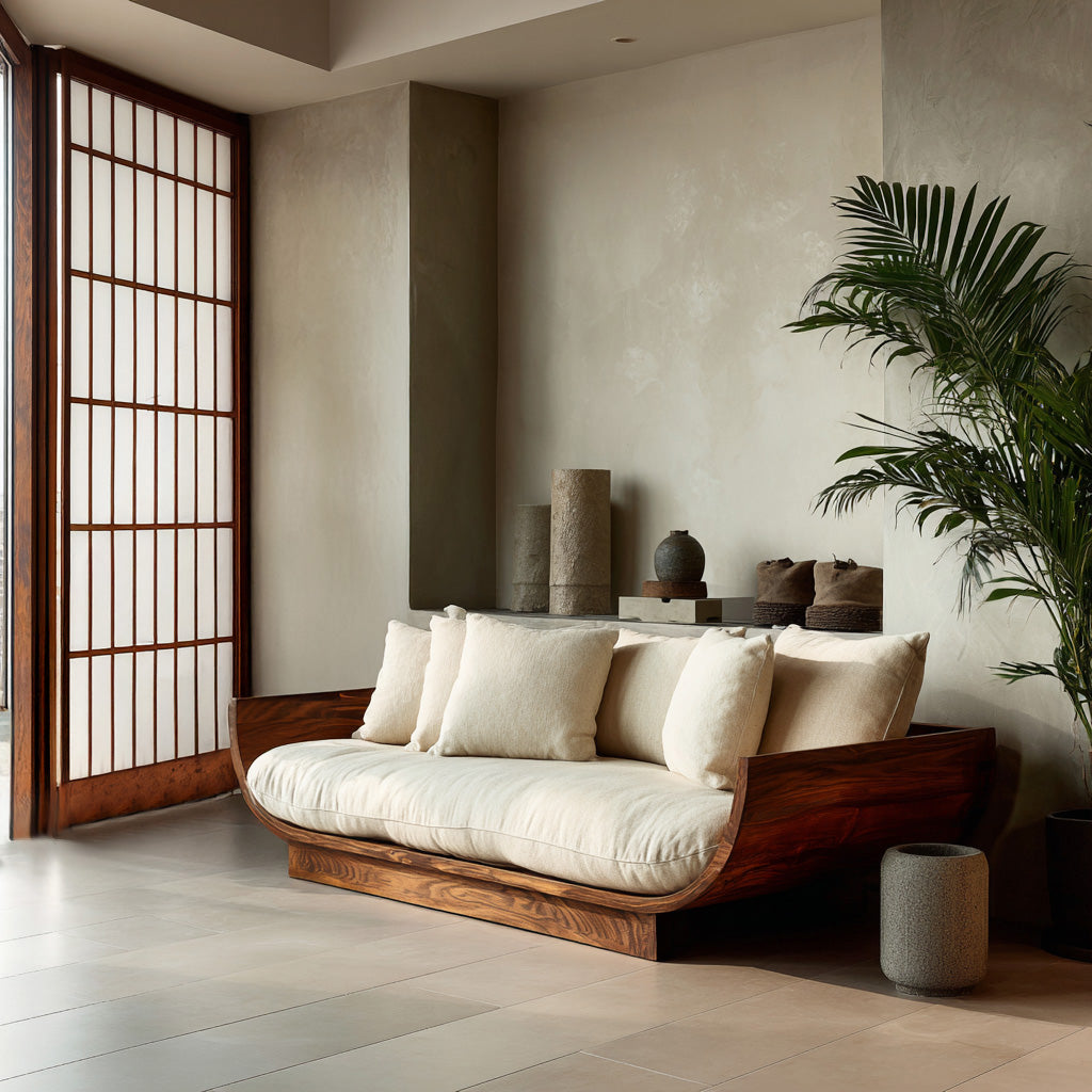 Wooden Sofa With Curved Form For Living Room
