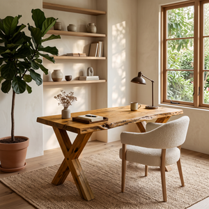 Modern Sculptural Live Edge Desk With Curved Legs For Studio