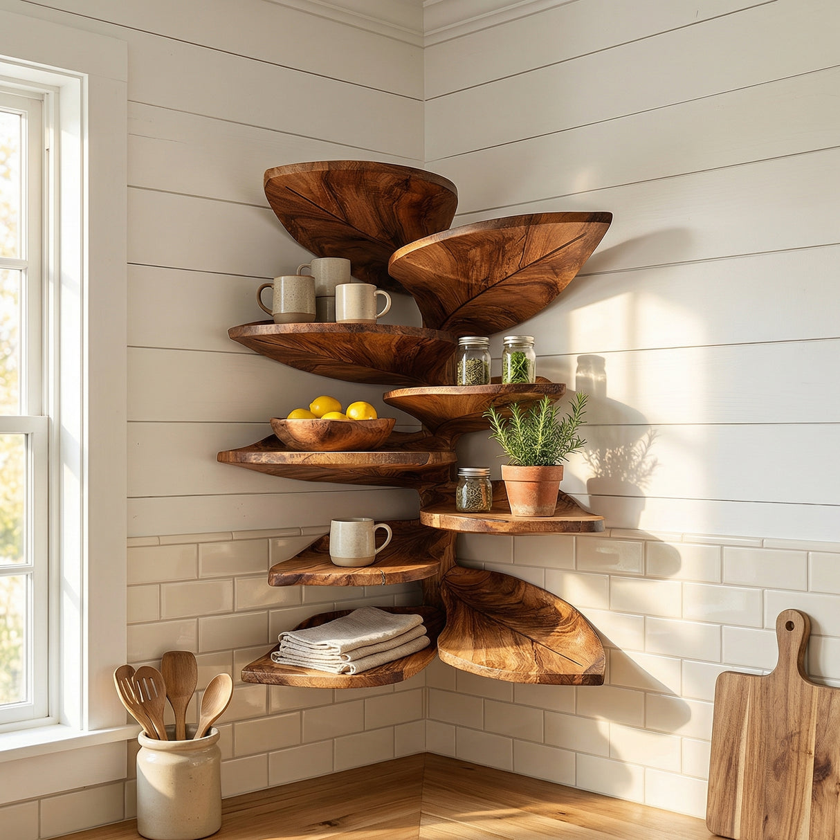 Modern Leaf Corner Shelf Entryway Wall Organizer Display
