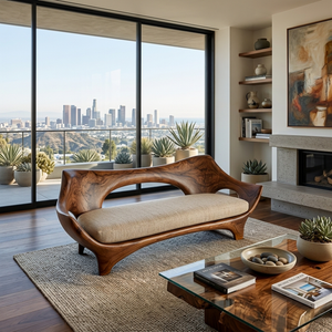 Modern Wooden Sofa With Sculptural Shape For Home Living