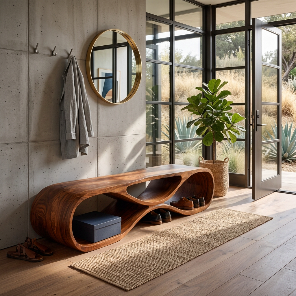 Wooden Bench Organic Sculptural Design For Home