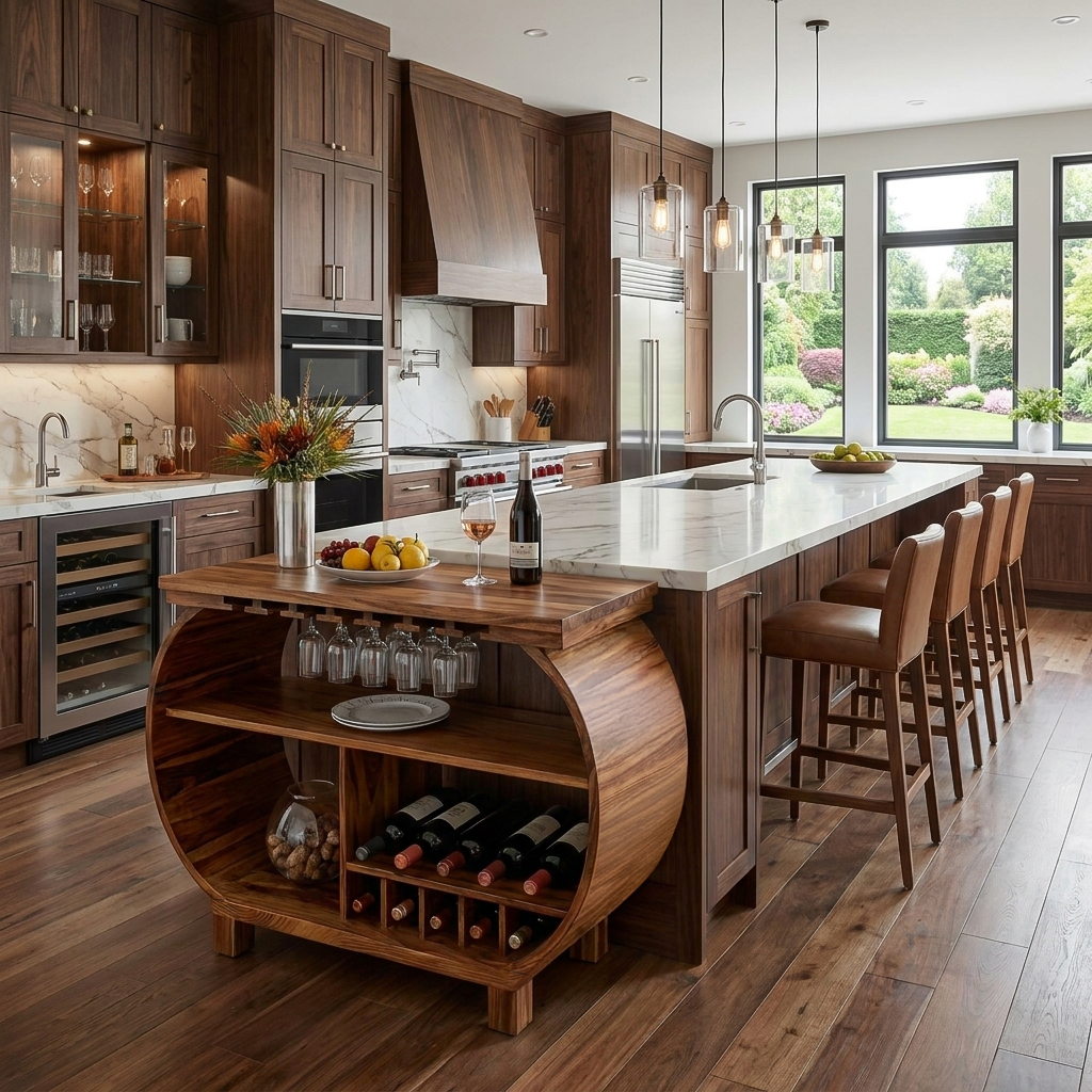 Modern Wooden Bar Cabinet With Glass Holder For Kitchen Island