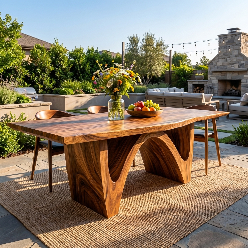 Contemporary Wooden Dining Table With Curved Base For Kitchen