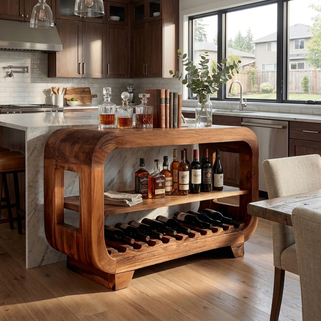 Modern Wine Cabinet With Rounded Edges For Dining Island