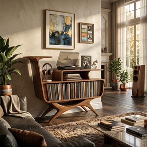 Modern Wooden Record Player Stand With Open Frame For Living