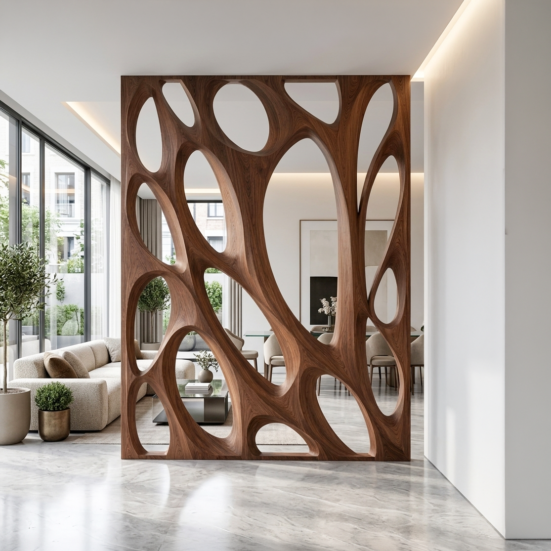 Sculptural Room Divider with Flowing Cutouts for Modern Home