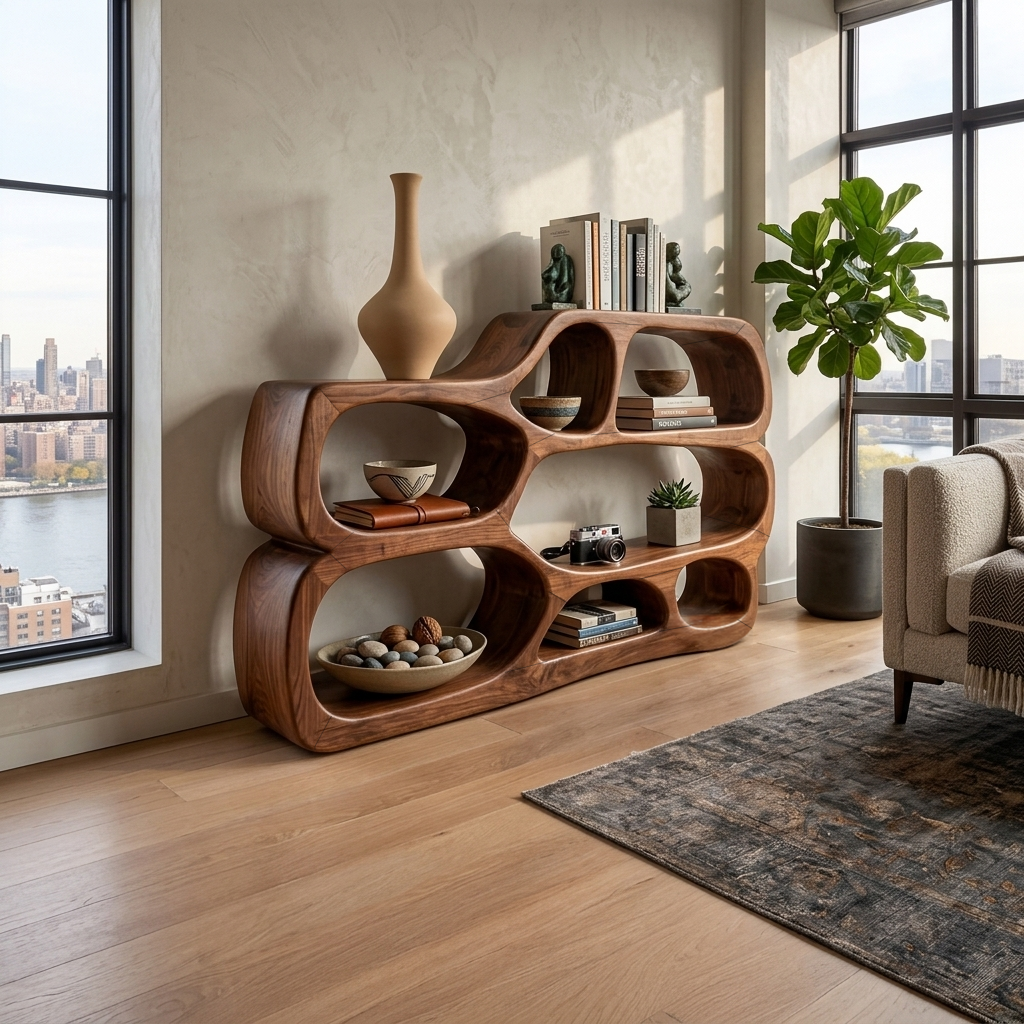 Artistic Curved Bookshelf For Living Room Styling