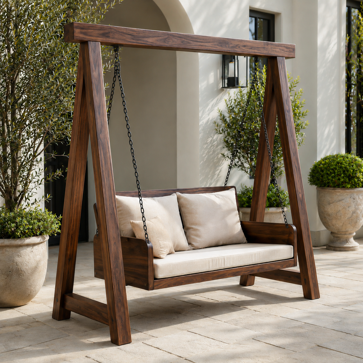 Organic Wood Swing With Backrest For Patio