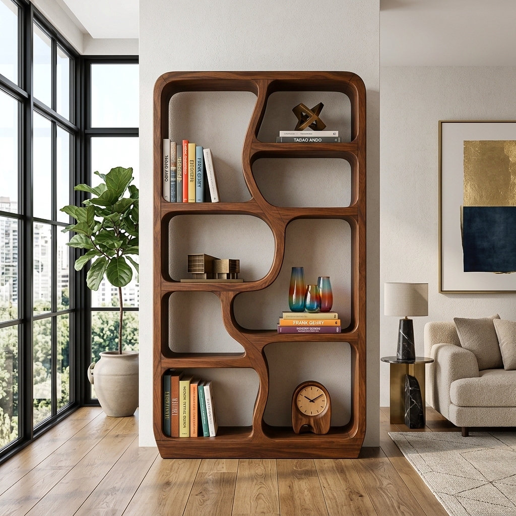 Contemporary Handmade Wooden Bookshelf For Home Styling