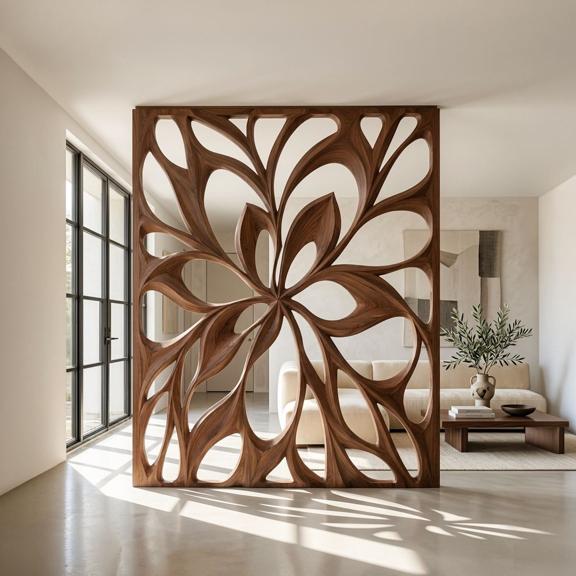Floral Room Divider with Petal Cutouts for Living Room