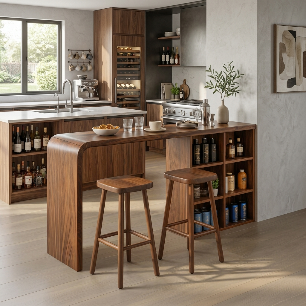 Modern Wooden Bar Table With Storage For Kitchen Or Home Mini Bar