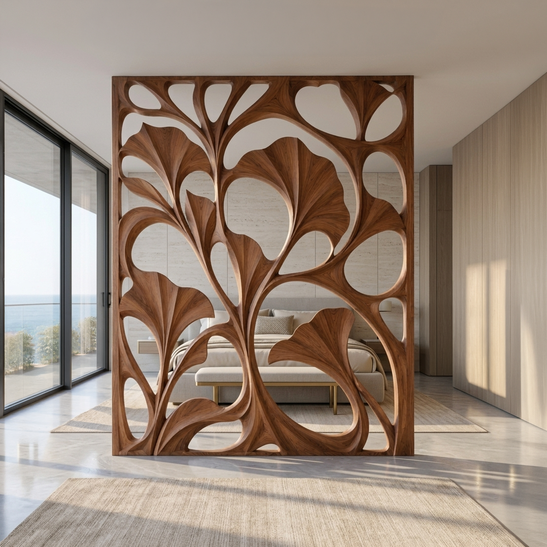 Ginkgo Room Divider with Botanical Cutouts for Modern Interiors