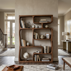 Modern Sculptural Bookshelf With Geometric Design For Living Room