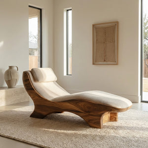 Sculptural Natural Wood Lounge Chair For Bedroom Corner