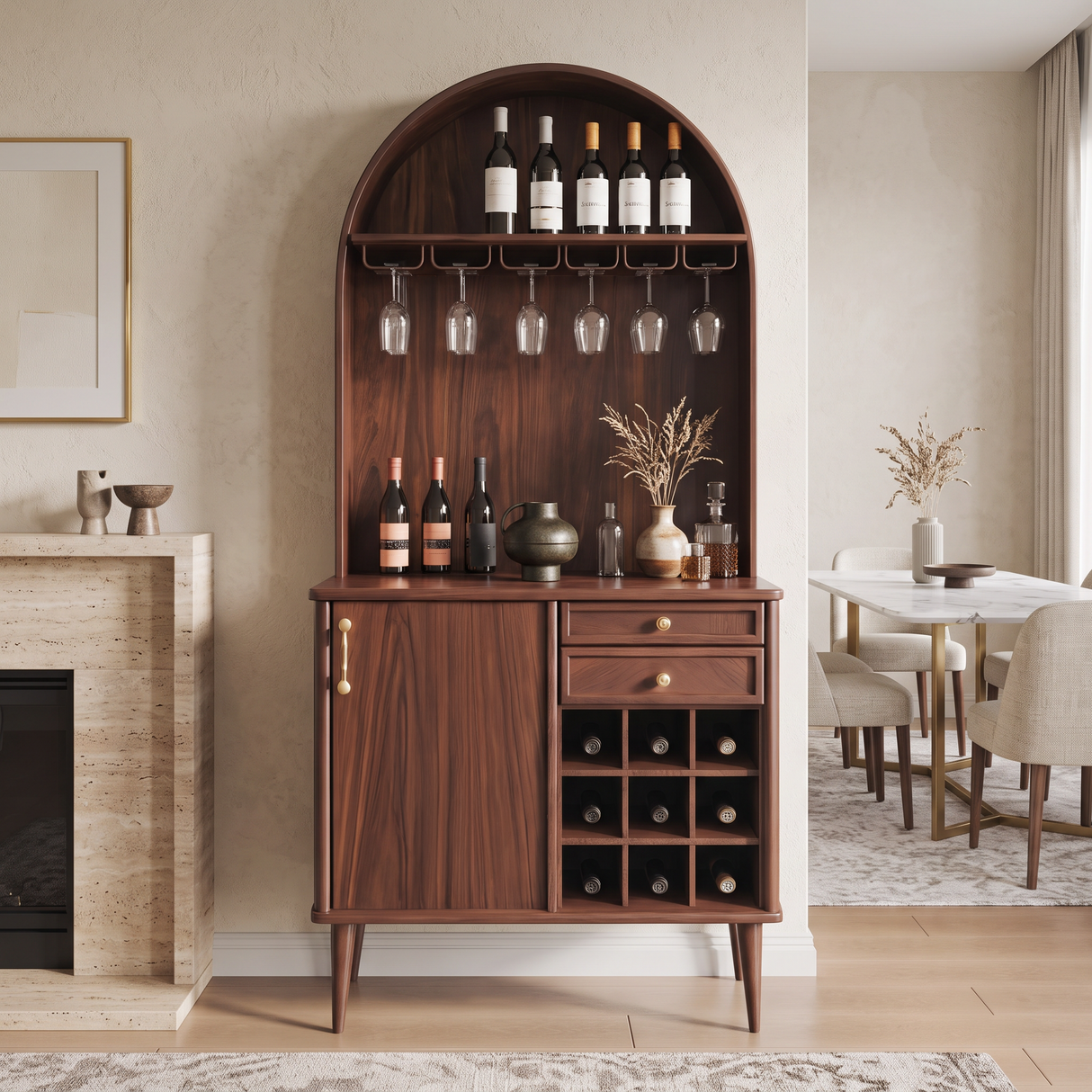 Classic Wine Cabinet With Storage For Dining Room