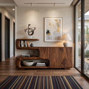 Organic Sideboard With Shelves And Cabinet For Living Room