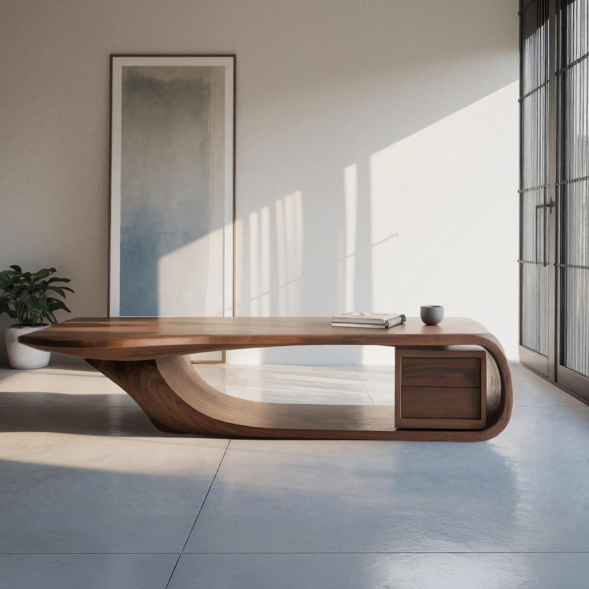 Modern Sculptural Coffee Table With Curved Design For Home Office