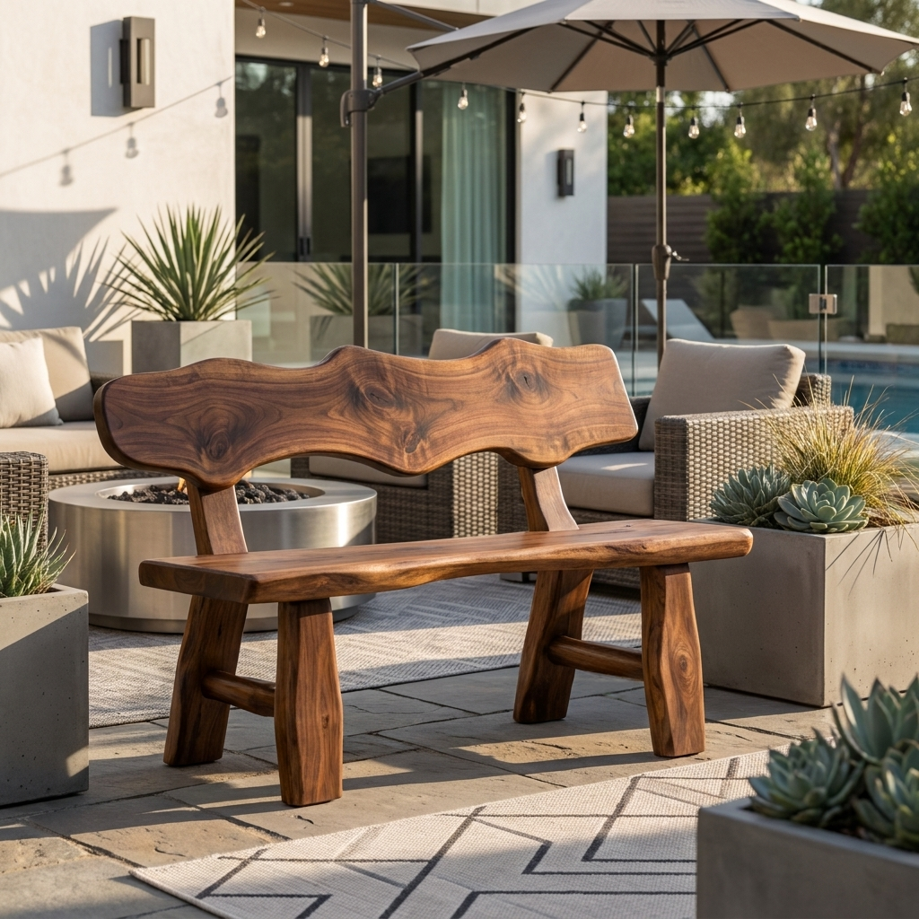 Rustic Garden Bench Live Edge Outdoor Seating For Patio Courtyard And Backyard