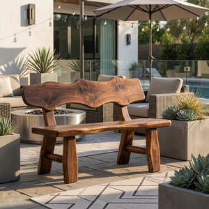 Rustic Garden Bench Live Edge Outdoor Seating For Patio Courtyard And Backyard
