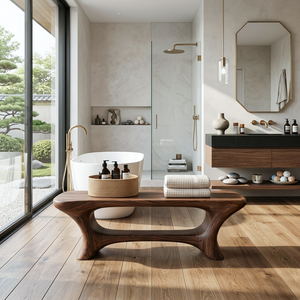 Modern Organic Bathroom Seat With Center Shelf For Bathroom