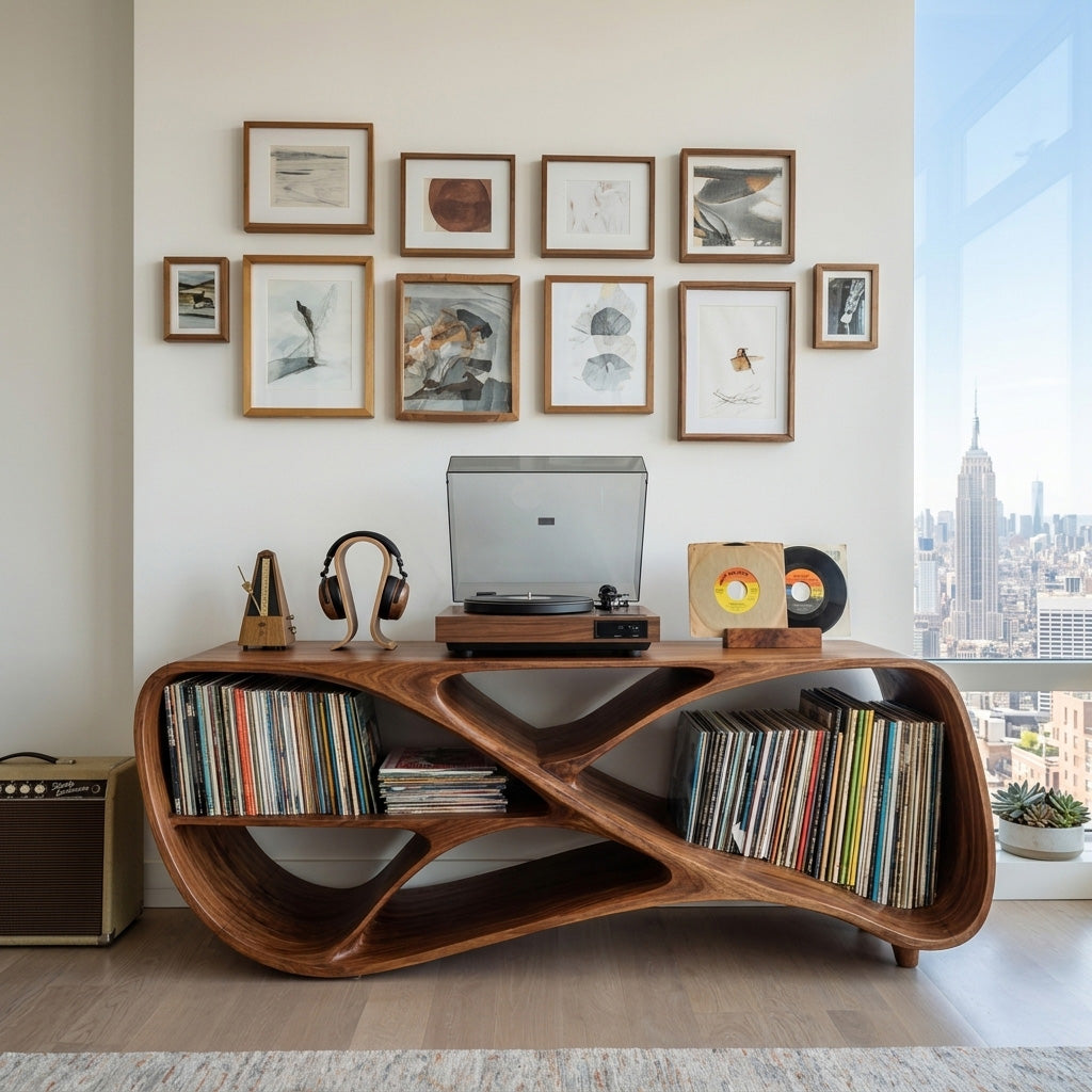 Contemporary Wooden Record Player Console For Living Room