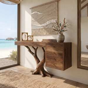 Organic Floating Console Table Designer Entryway