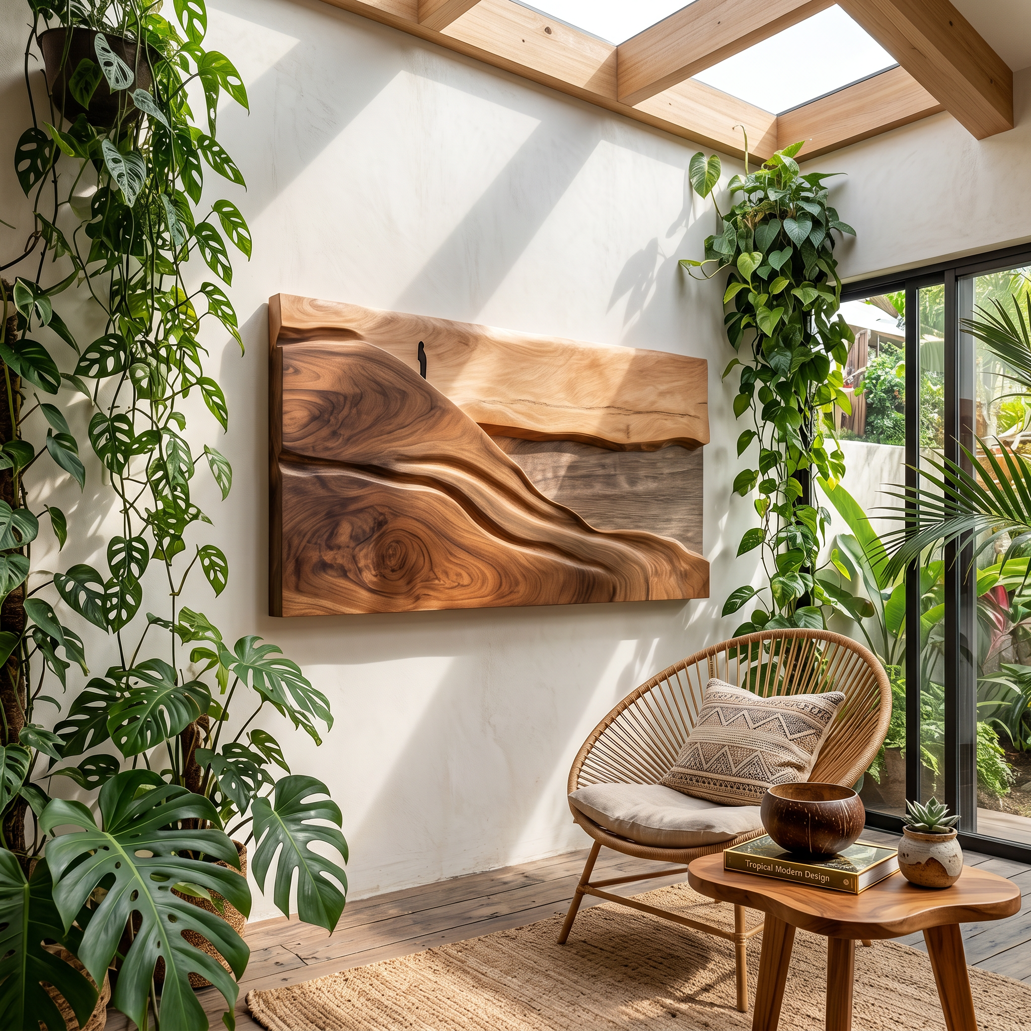 Abstract Natural Wood Wall Art For Tropical Modern Interior