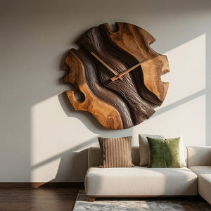 Elegant Sculptural Wooden Wall Clock For Living Room