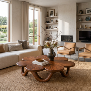 Floral Coffee Table With Sculptural Base For Modern Interior