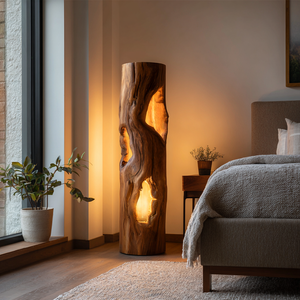 Handcrafted Wooden Floor Lamp With Multi Hollow For Home Decor