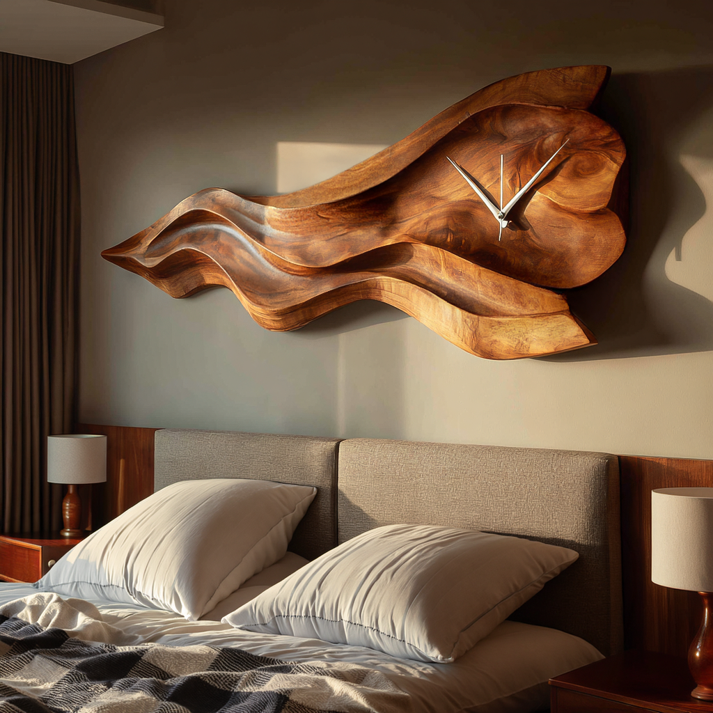 Luxury Sculptural Wooden Wall Clock For Statement Living Room