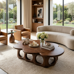 Wooden Coffee Table With Unique Base For Luxury Living Room